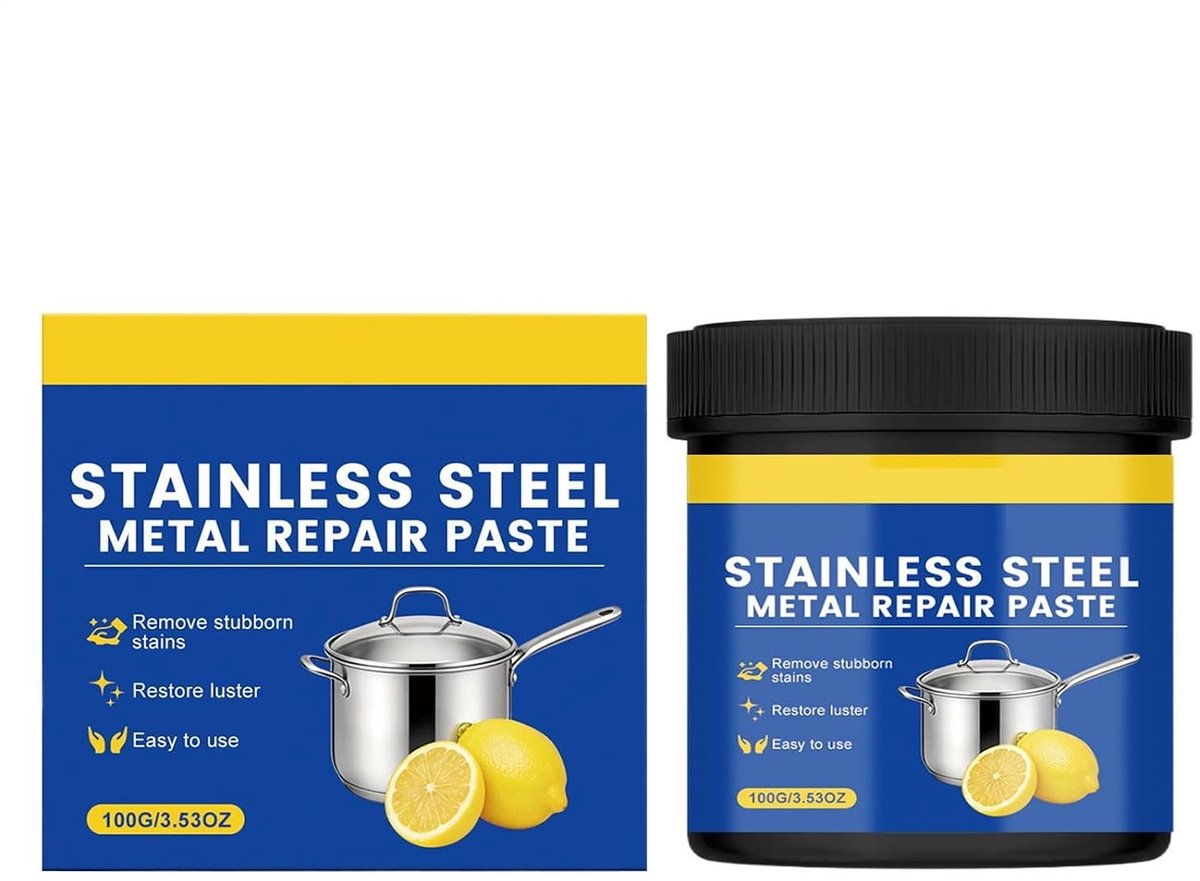 Reparatiepasta Roestvrij Staal - Krasverwijderaar Pasta - Apparaten Opknappen - Niet Schurend Formule - 100 g - Zilver