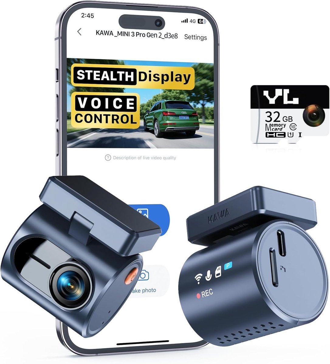 Dashcam - Compacte Mini-Dashcam - 2K QHD Beeldkwaliteit - Spraakbesturing - Voor Auto's