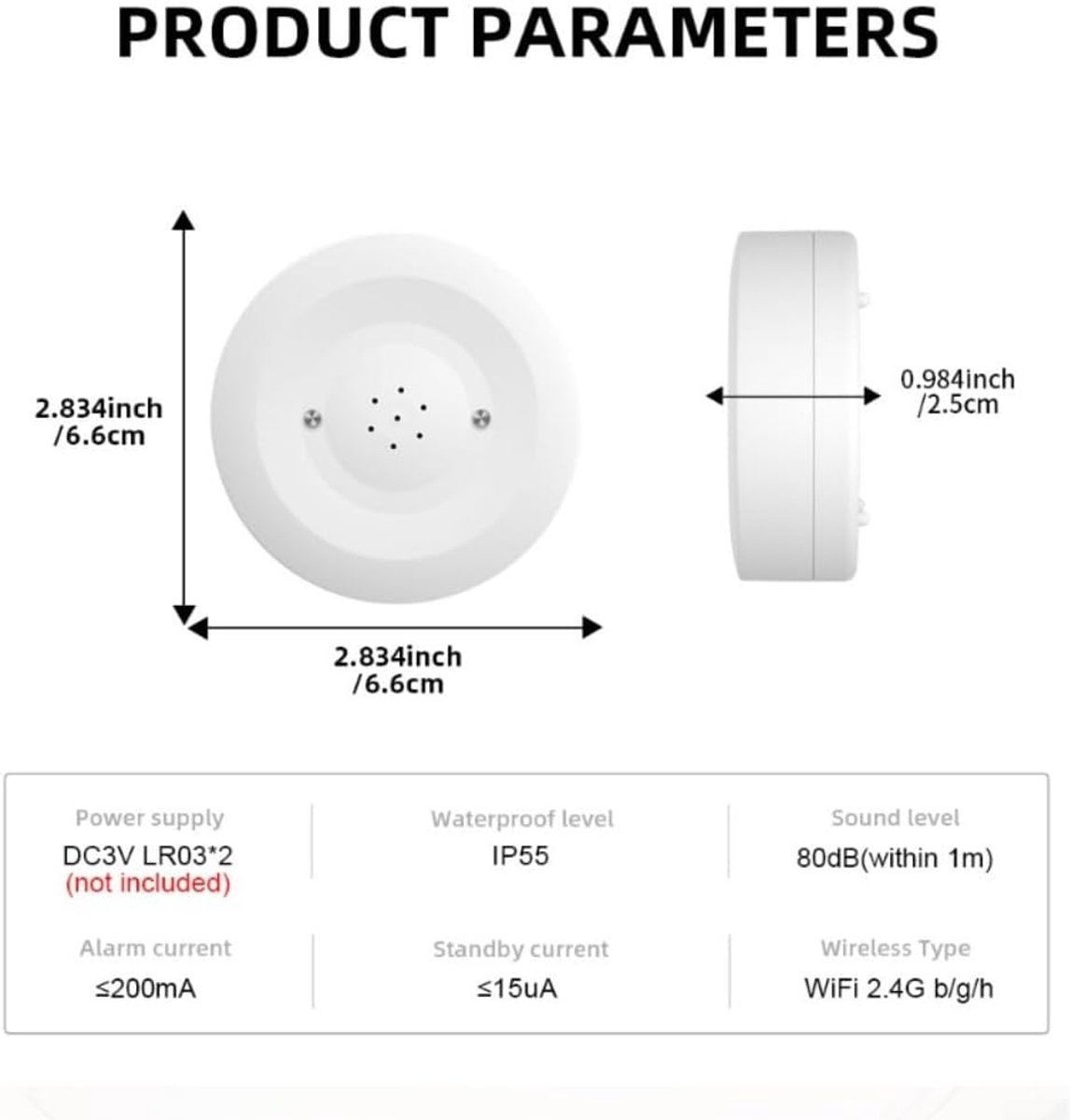 Waterlek Sensor - Vochtmelder Alarm - Thuis Beveiligen - Slimme WiFi Meldingen - 6.6 cm - Wit