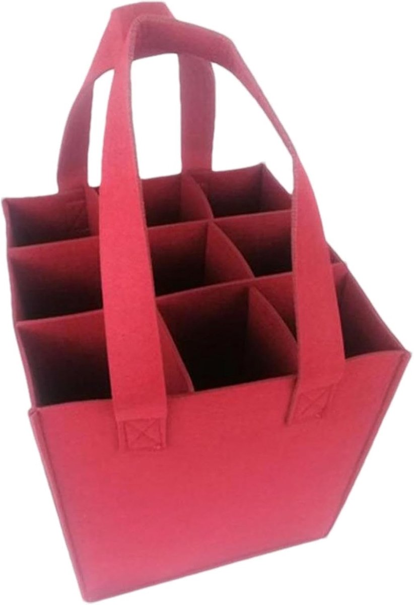 Wijndraagtas - Flessentas Wijnflessenhouder - Flessen Vervoeren - Gevoerd Viltmateriaal - 24 x 24 x 28 cm - Rood