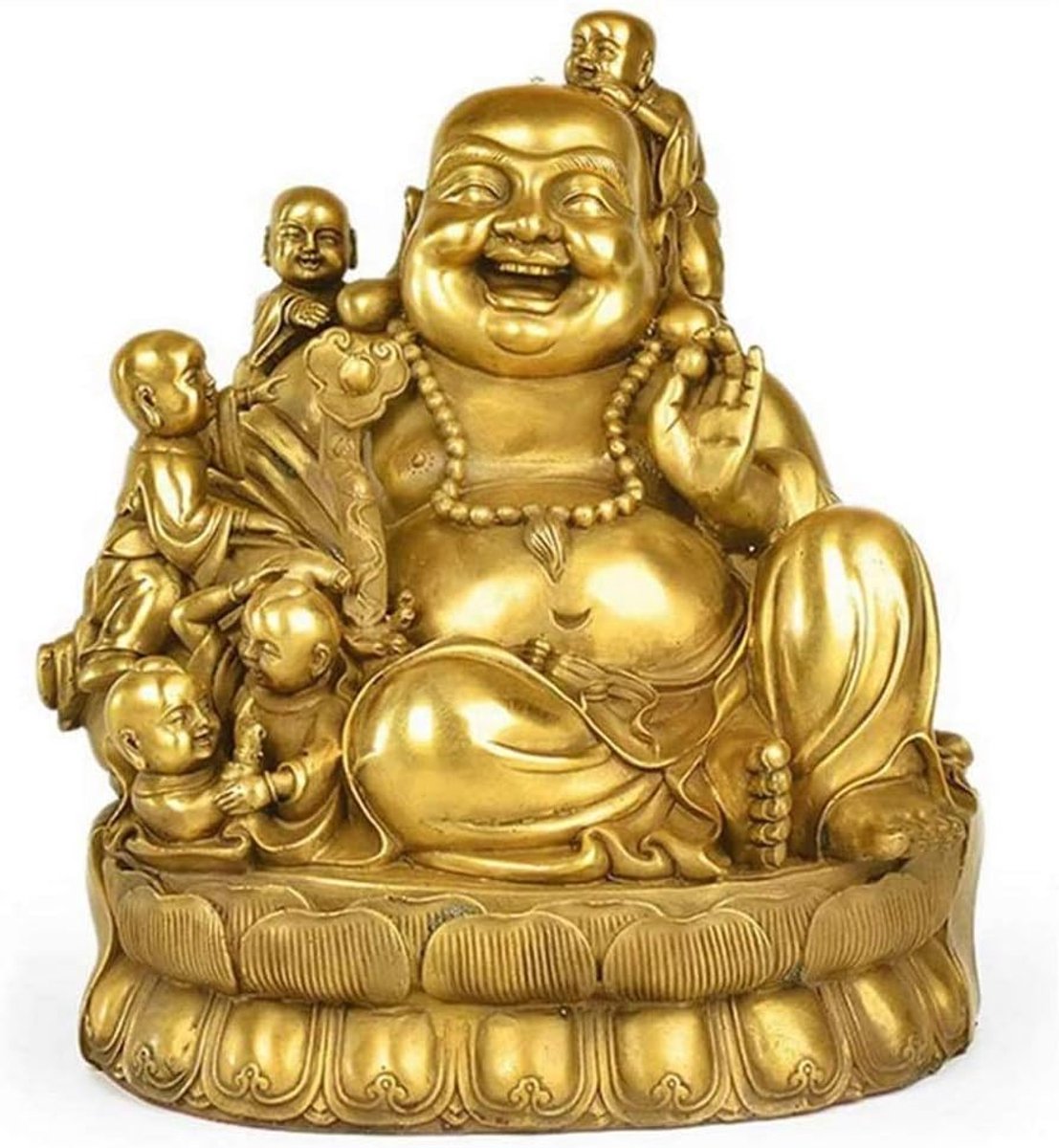 Lachende Boeddha Standbeeld - Maitreya Boeddha Figuur - Feng Shui Decoratie - Grote Buik - Raadpleeg Afbeelding - Messing