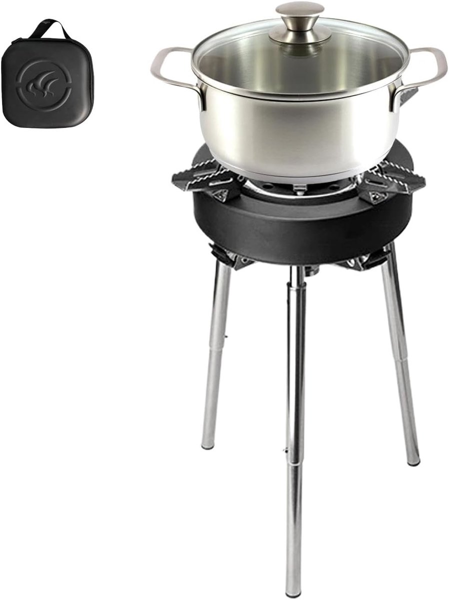 Kampeerkachel - Buitenbrander Brandertje - Koken Buiten - Dubbel Voorverwarmingssysteem - 15H x 23L x 23W cm - Zilver