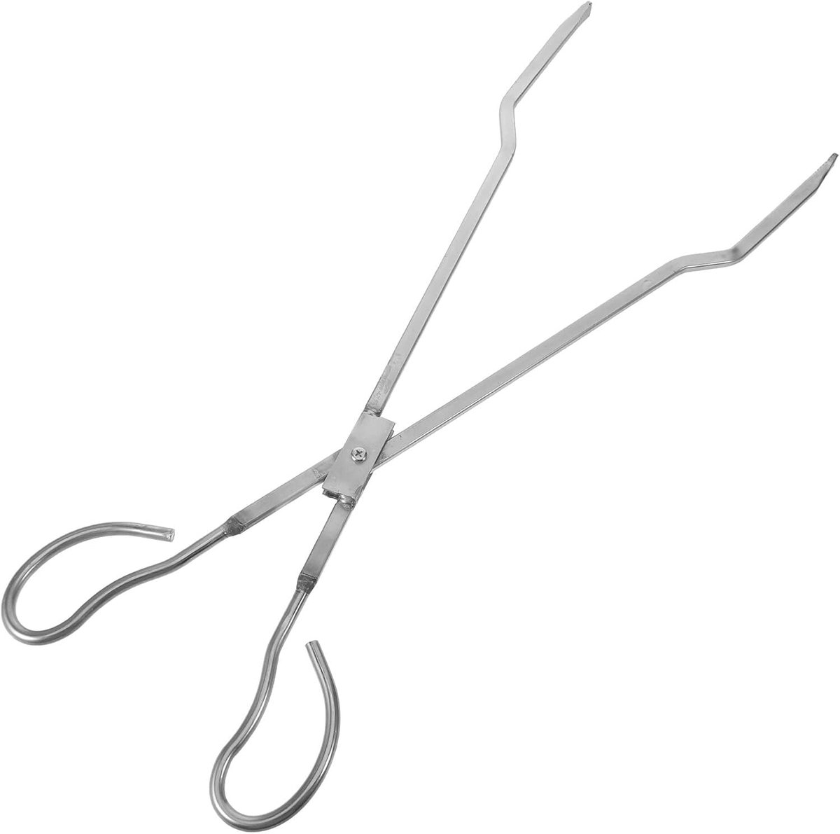Haardtang RVS - Vuurtang Houttang - Kampvuur Aanmaken - Gebogen Bek - 52 cm - Zilver