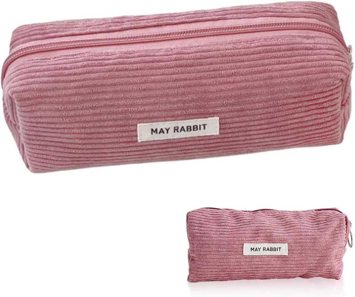 Pennenetui van corduroy - Potlood etui Schrijfgerei tas - Kantoorbenodigdheden organiseren - Grote capaciteit - 19x7x6 cm - Roze