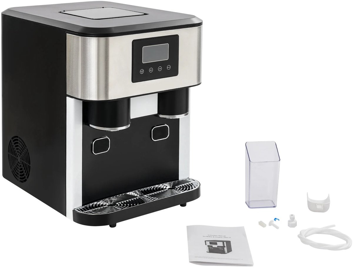 Emvae Ijsblokjesmachine - IJsmachine - Ijsmaker - Ijsblokjesmaker - 3-in-1 - Gemalen IJs en Koud Water - RVS/ABS - Zwart - 34x45,5x45,5 cm
