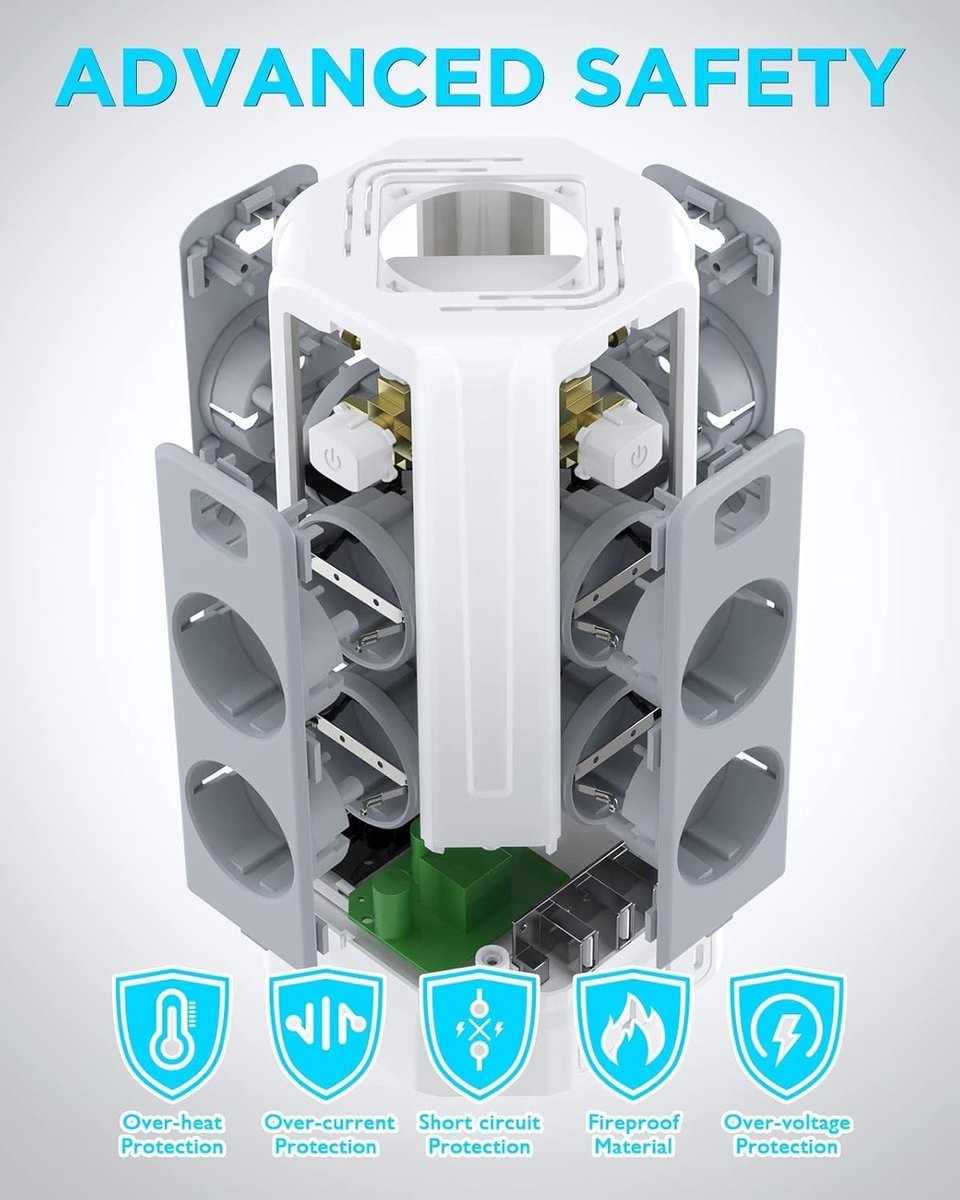 Stekkerdoos - Zwart - 8-voudig stopcontact - 4 USB-poorten - Voor Thuis en Kantoor