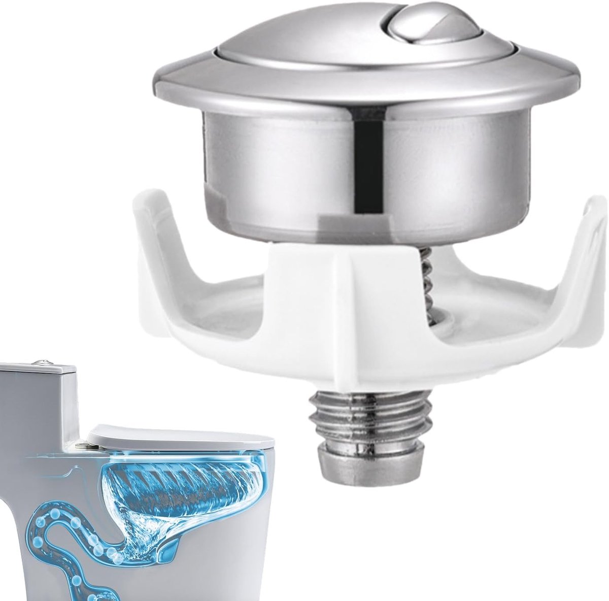 WC Drukknop - Toilet Onderdeel - Water Besparen - Dubbele Spoeling - 54 x 37 mm - Zilver