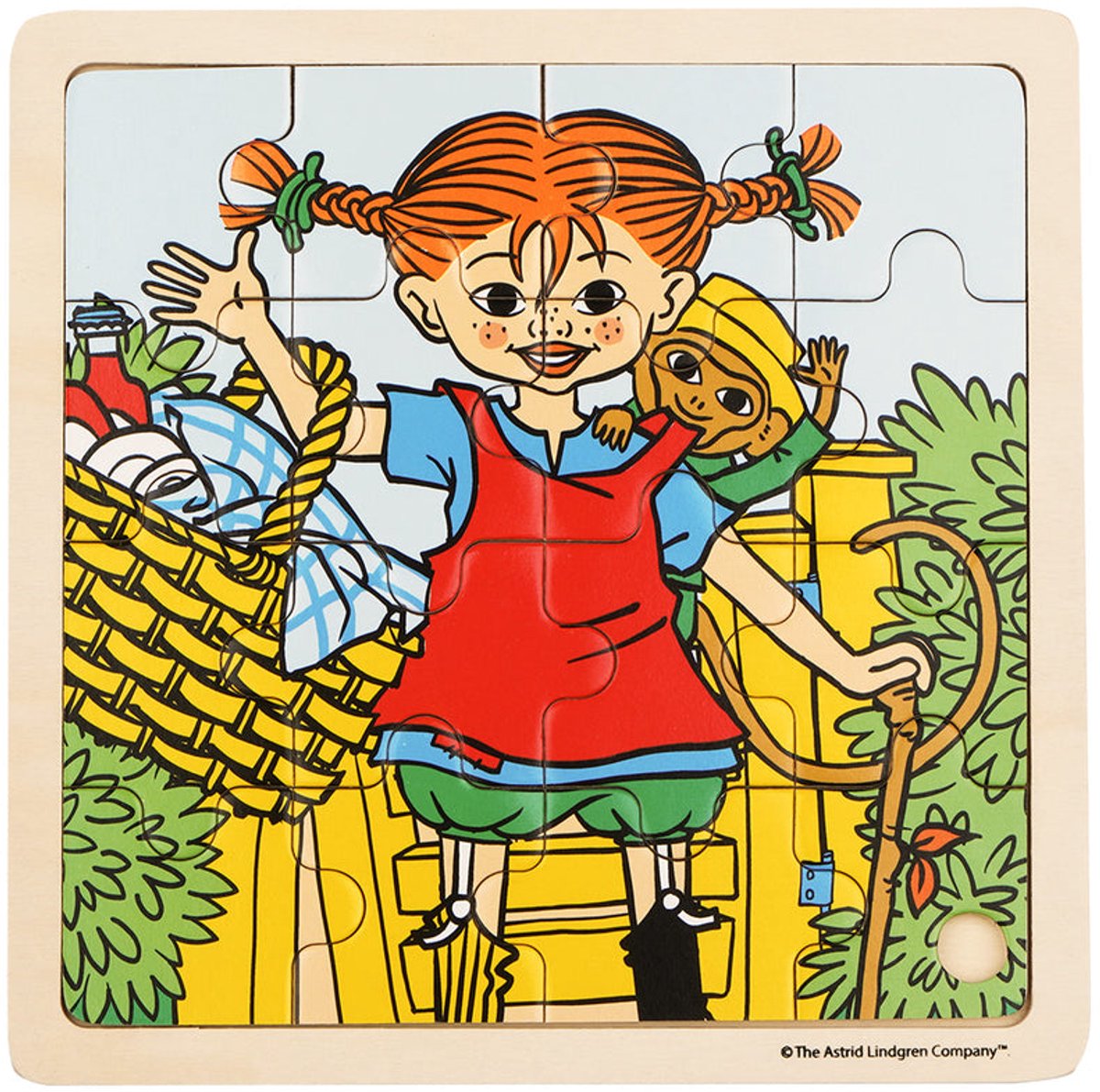Barbo Toys - pippi langkous houten puzzel meneer nilsson 16 stukjes - ontworpen in denemarken - educatieve houten legpuzzel - puzzel voor jongens en meisjes - multicolor - vanaf 2 jaar afbeelding