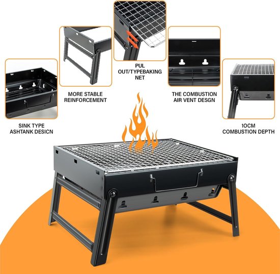 KZQ Draagbare houtskoolbarbecue opvouwbaar - Compacte tafelgrill voor buiten - Geschikt voor tuin picknick strand en kamperen - Lichtgewicht en eenvoudig mee te nemen van kzq — afbeelding 4