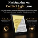 De SwayTosh Nova Smart e-reader toont de nachtmodus en comfort light luxe functies, met tekst die de voordelen uitlegt.