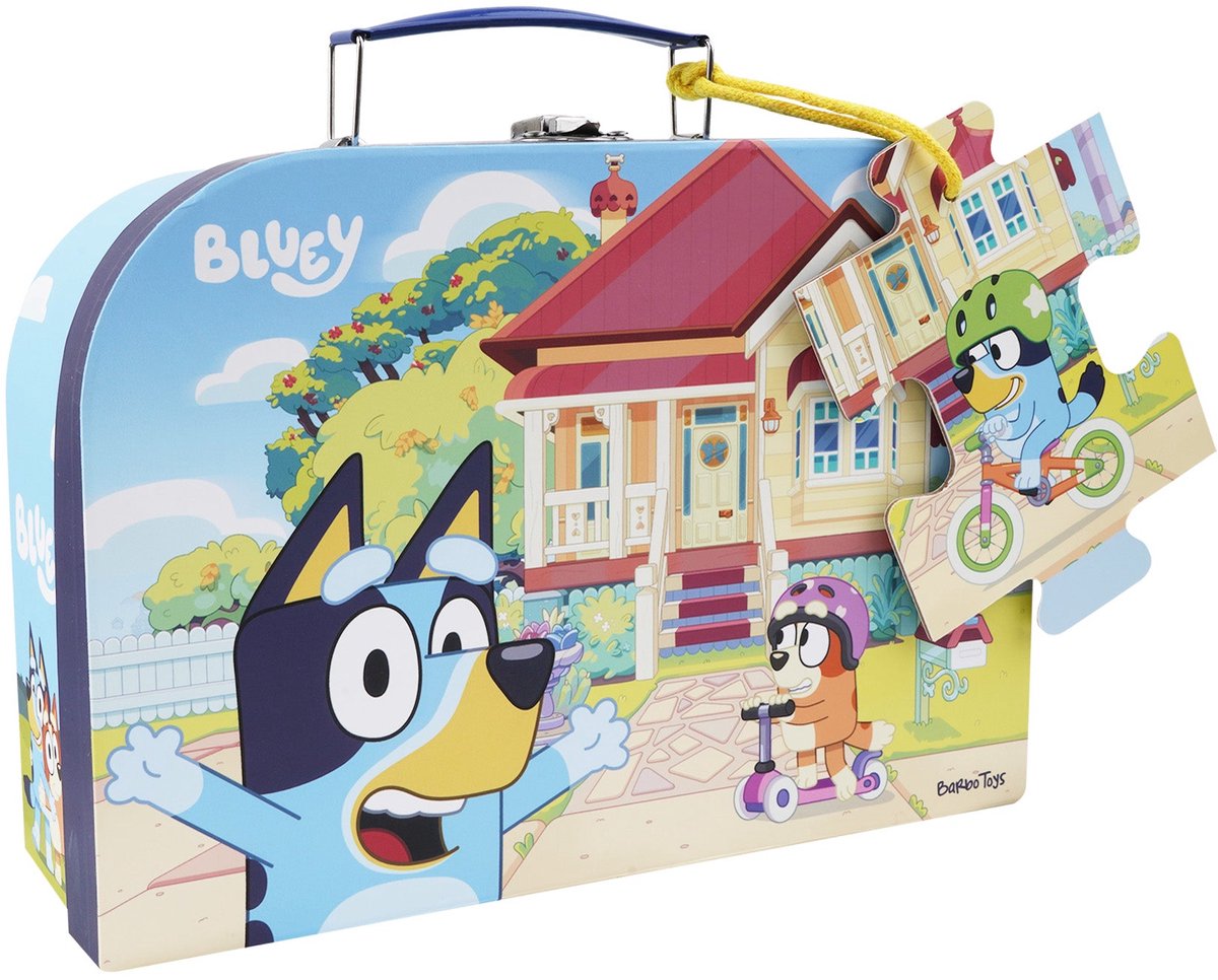 Barbo Toys - bluey kofferpuzzel fietsrit 24 stukjes - ontworpen in denemarken - educatieve legpuzzel - puzzel voor jongens en meisjes - multicolor - vanaf 3 jaar