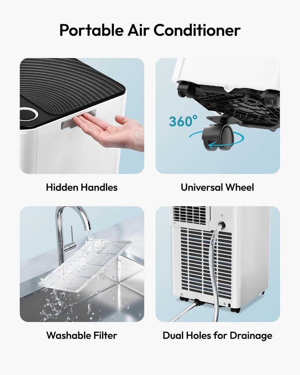 Mobiele Airco 10000 BTU – 4-in-1 Airconditioner – Stil – Slaapmodus – 24-uurs Timer – Wit/Zwart – foto 4