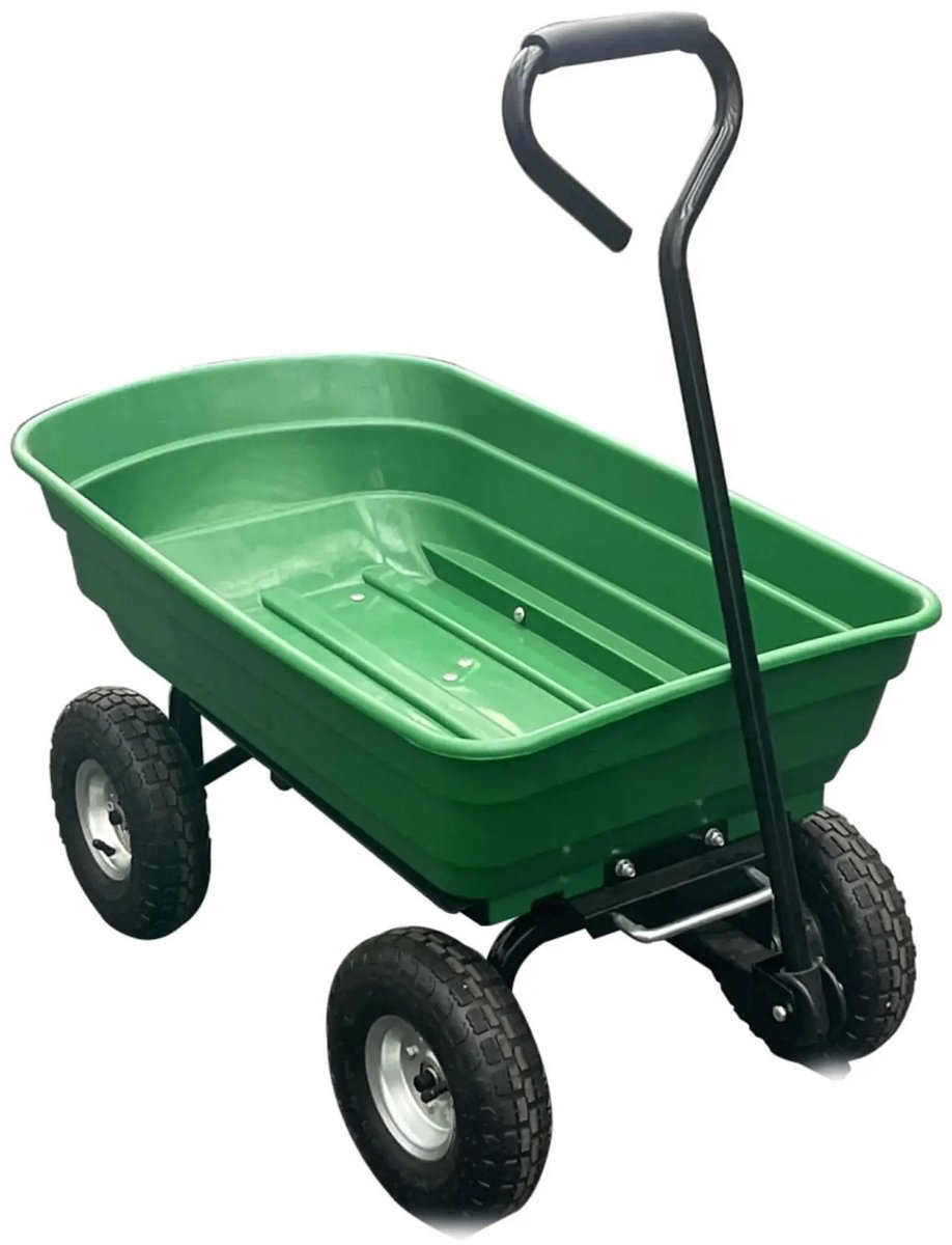 RosaBloom Tuinwagen - Kruiwagen met 4 wielen - Handkar - Grote Laadcapaciteit - 93 x 50.5 x 51 cm - Staal Polyethyleen - Groen