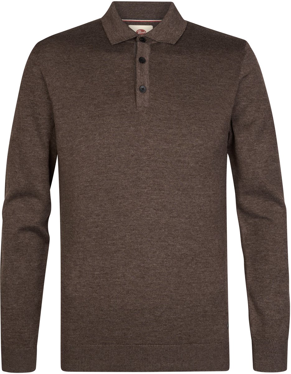 Petrol Industries - Heren Gebreide polo met lange mouwen ironbridge - Bruin - Maat XXXL