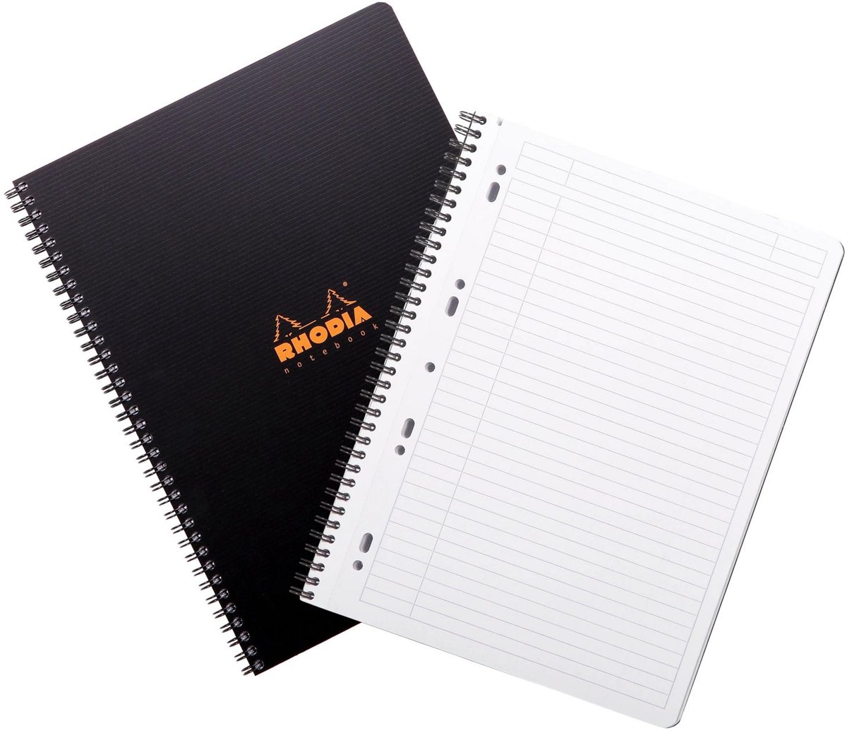 Rhodia Notebook - Spiraalblok - met Bladwijzers - A4+ - Gelinieerd - 90g - Zwart - 80 vel - 5 stuks