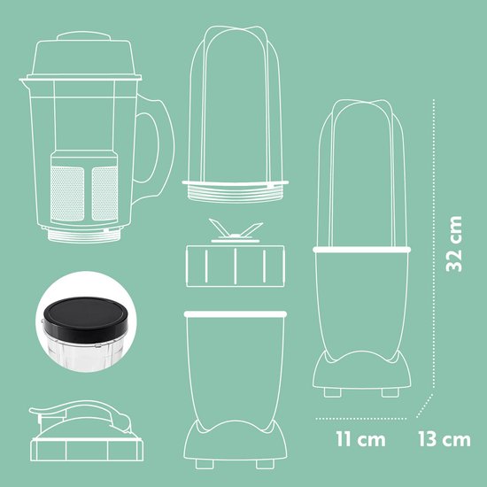 GOURMETmaxx Mr. Magic Power Pro Mixer 400 watt - Smoothiemaker met meeneemdeksel - Staande mixer met mengbeker en vershouddeksel voor bewaren - Blender met XL-accessoireset voor shakes, smoothies enz. van GOURMETmaxx — afbeelding 2