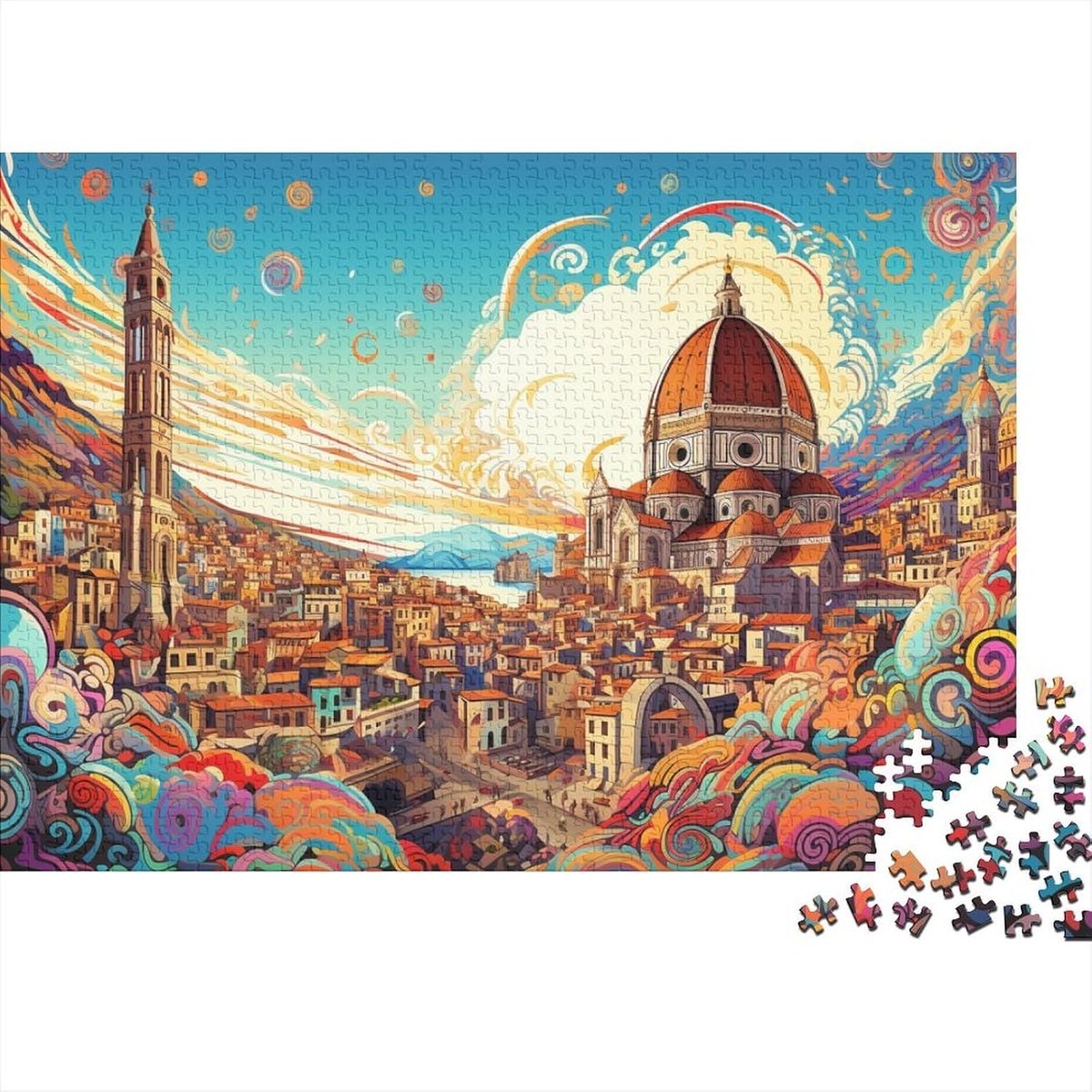 Stad Legpuzzel - Panorama Puzzel - Ontspanning Thuis - Gerecycled Materiaal - 1000 Stukjes - Kleurrijk