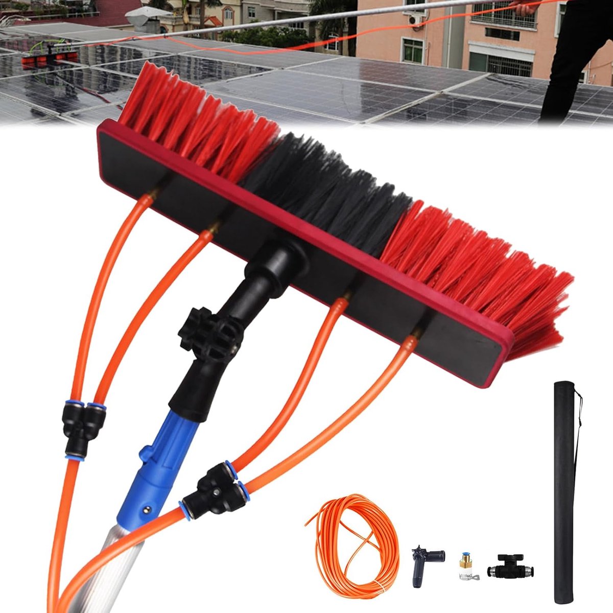 Paneel Reinigingsset - Telescoopsteel Borstel - Hoge Ramen Wassen - Draaibare Borstelkop - 4 Meter Lengte - Grijs
