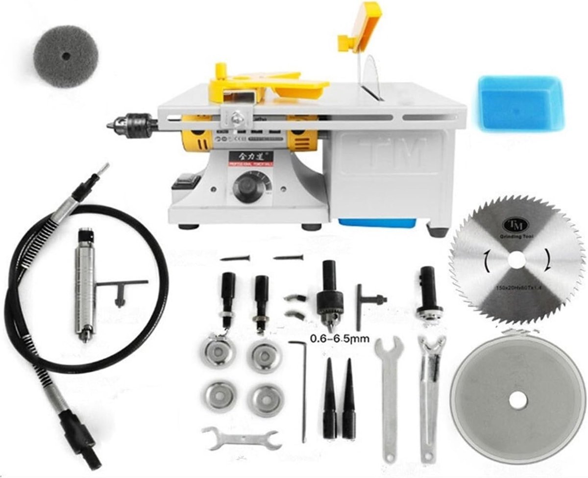 Sieraden polijstmachine - Mini tafelzaag - Doe-het-zelf bewerkingen - Multifunctioneel apparaat - 350W Vermogen - Geel