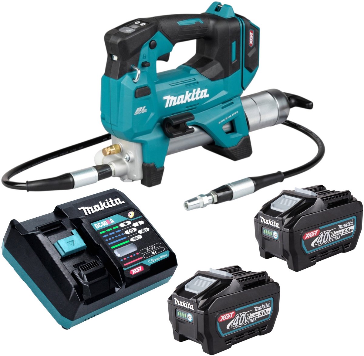 Makita GP 001 GT201 accu-vetpomp 40 V max. 690 bar borstelloos + 2x accu 5,0 Ah + oplader
