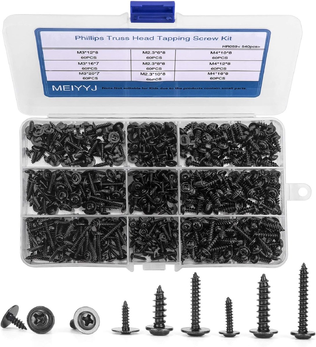 Plaatschroeven Assortiment - Kruiskop Schroeven - Montage Werkzaamheden - Zelftappend Ontwerp - 540 Stuks - Zwart