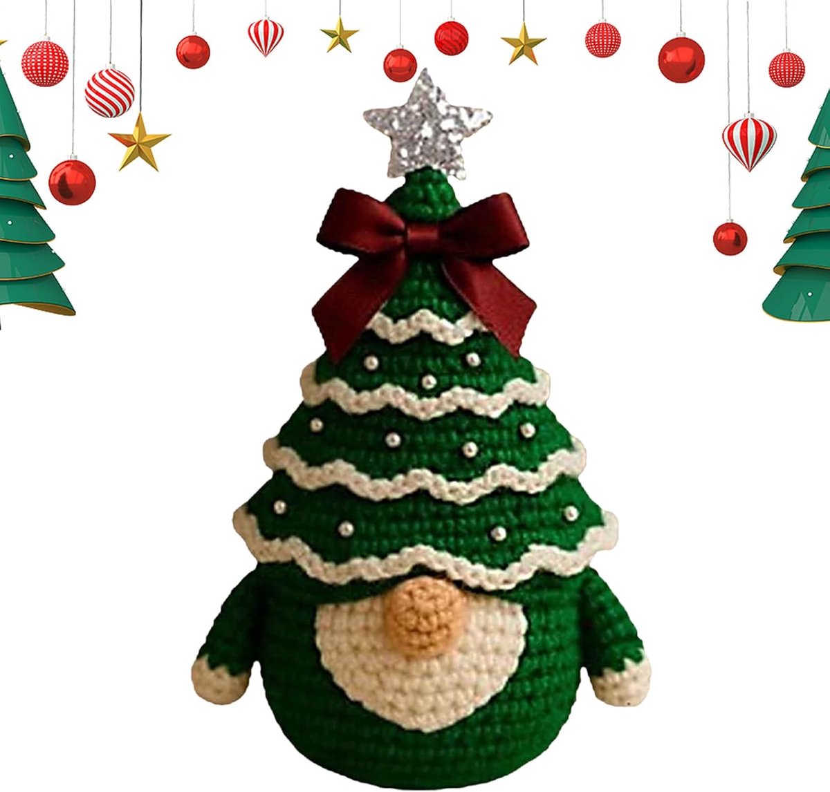 Haakpakket Kerst - Handgemaakte Set - Feestelijke Decoratie - Inclusief Benodigdheden - 8 x 6 x 6 cm - Groen Wit