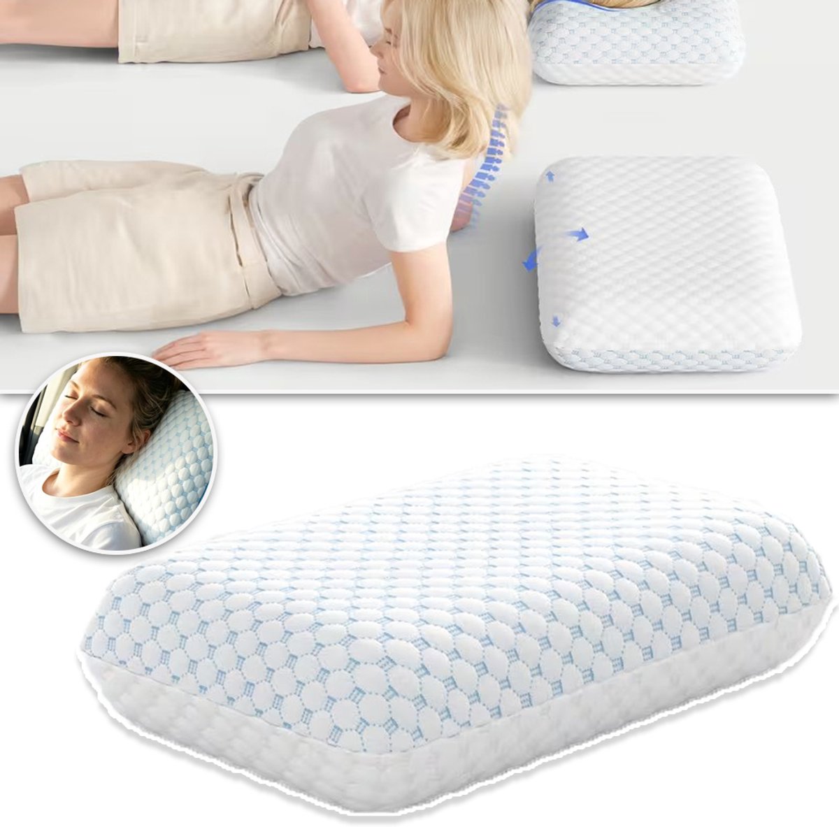 Ademend Traagschuimkussen Met Wasbare Hoes - Ergonomische Vorm Voor Nek- En Schouderondersteuning - Verborgen Ritssluiting Huidvriendelijk - Ideaal Voor Alle Leeftijden