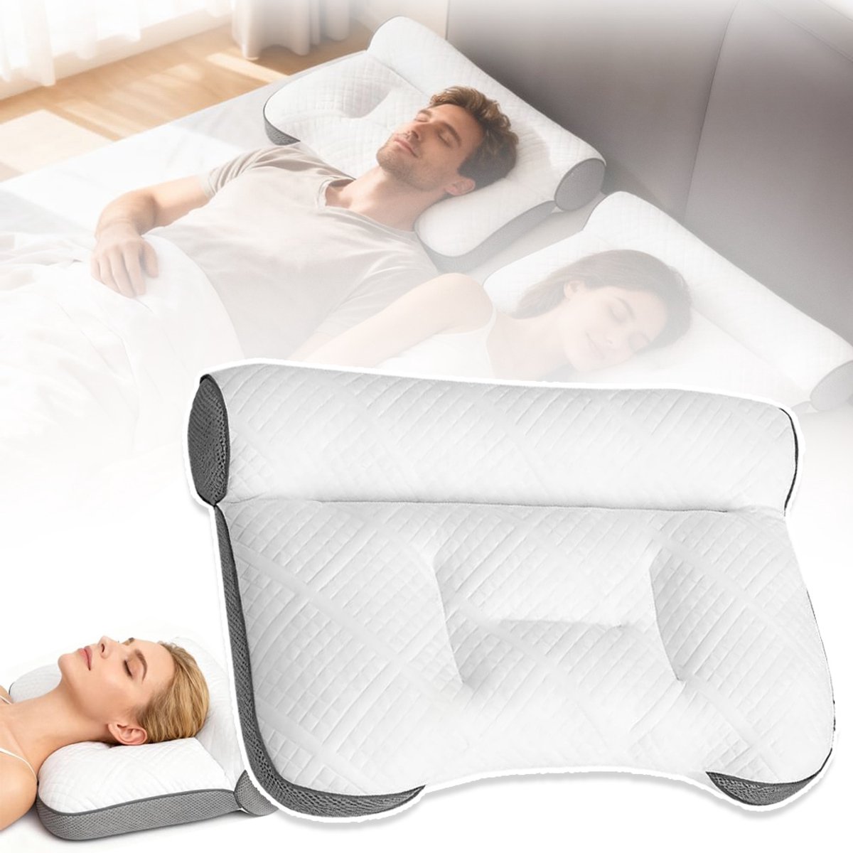 Ergonomisch Contourkussen Met Hoes Met Ritssluiting - Polyester Vulling Katoenmix Geschikt Voor Alle Seizoenen - Nek- En Schouderondersteuning - Ideaal Voor Zij- Rug- En Buikslapers - 60x45 cm