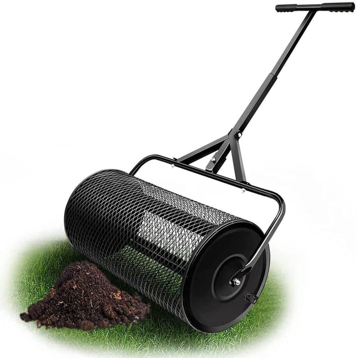 Compoststrooier - Gazonstrooier - Gazon Onderhoud - Duurzaam Metaal - 34x34x68 cm - Zwart