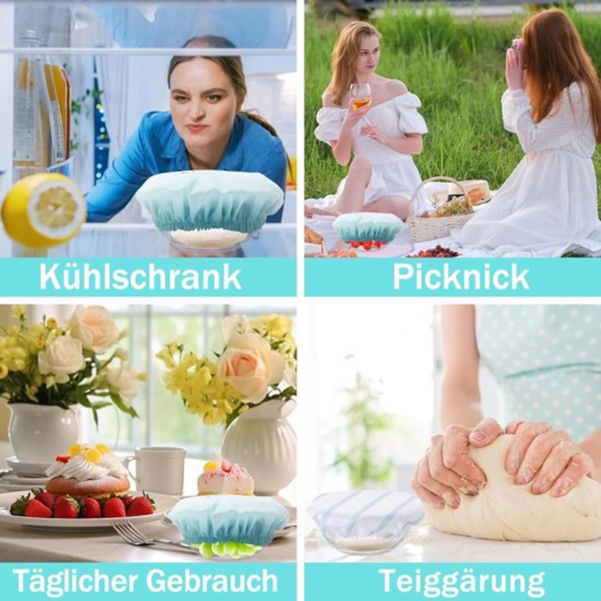 Allecto - Food Covers - Herbruikbare voedselbedekking - Set van 3 - Lichtblauw