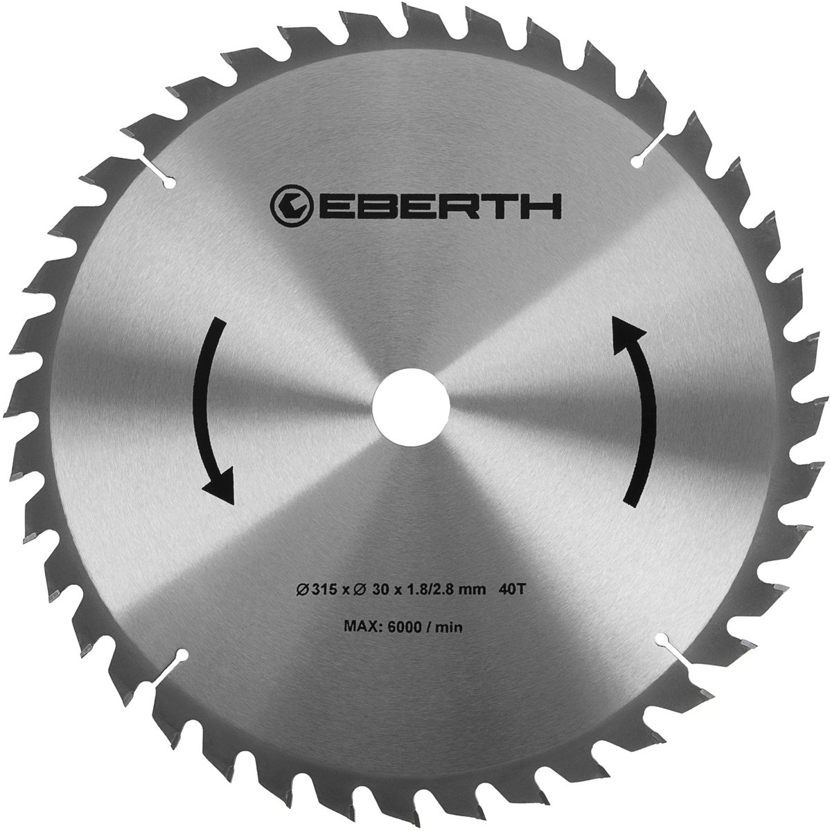 EBERTH cirkelzaagblad, zaagblad van staal met hardmetalen tanden voor het zagen van hout (diameter 315 mm, boorgat 30 mm, bladdikte 1,8 mm, zaagbreedte 2,8 mm, 40 tanden, max. 6000 tpm)
