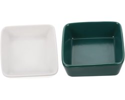 Hamster Kom - Voerbakje Kleine Dieren - Voeren en Drinken - Keramisch Materiaal - 2 Stuks - Wit Donkergroen