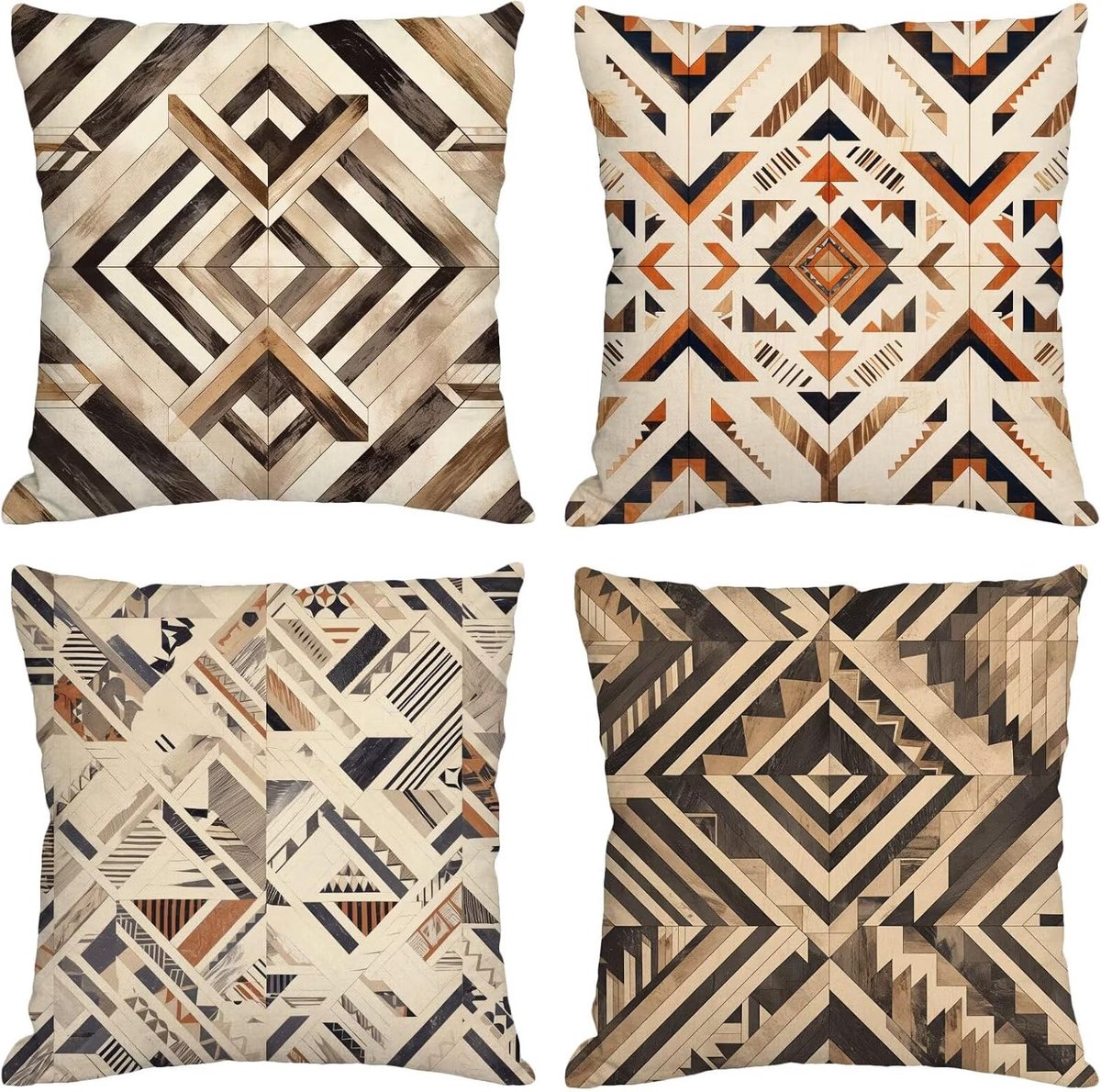 Buitenkussens Waterdicht - Decoratie Kussens - Terras Aankleden - Dubbelzijdig Bedrukt - 4 stuks 80x80 cm - Crèmekleurig