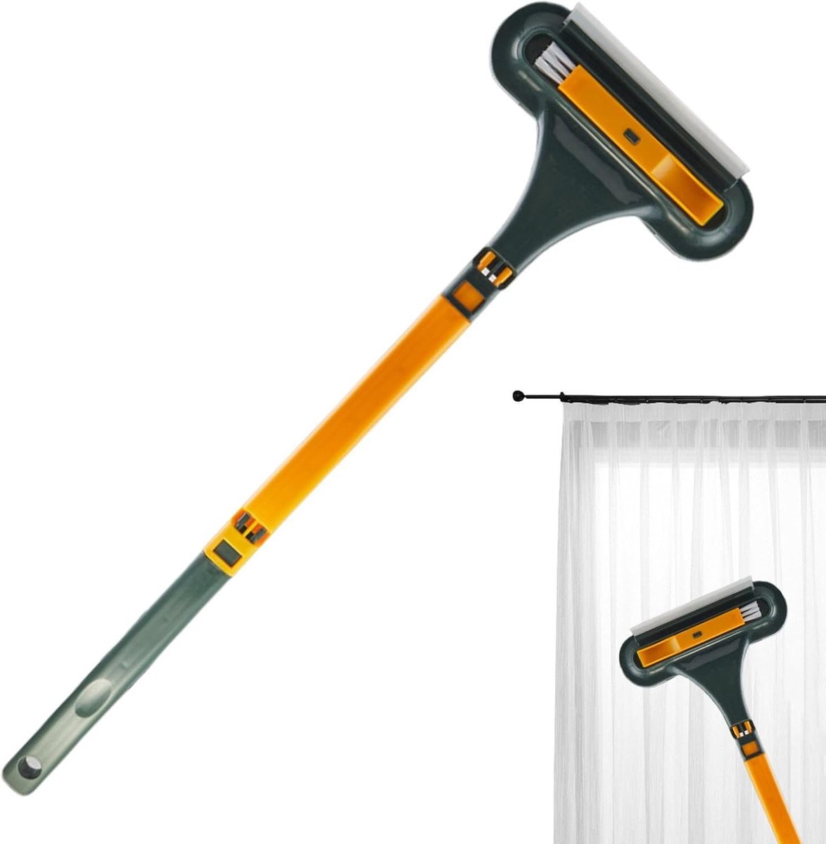 Raamreinigingsborstel - Multifunctionele borstel - Glas reinigen - 2-in-1 functie - 63 cm - Geel