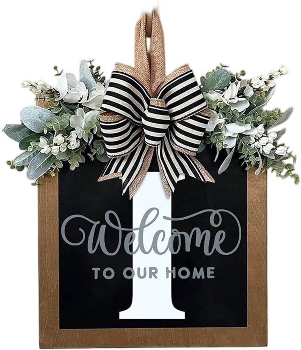 Houten Deurbord - Decoratieve Hanger - Huis Verfraaien - Volledig Aanpasbaar - 30 x 30 cm - Zwart-Wit