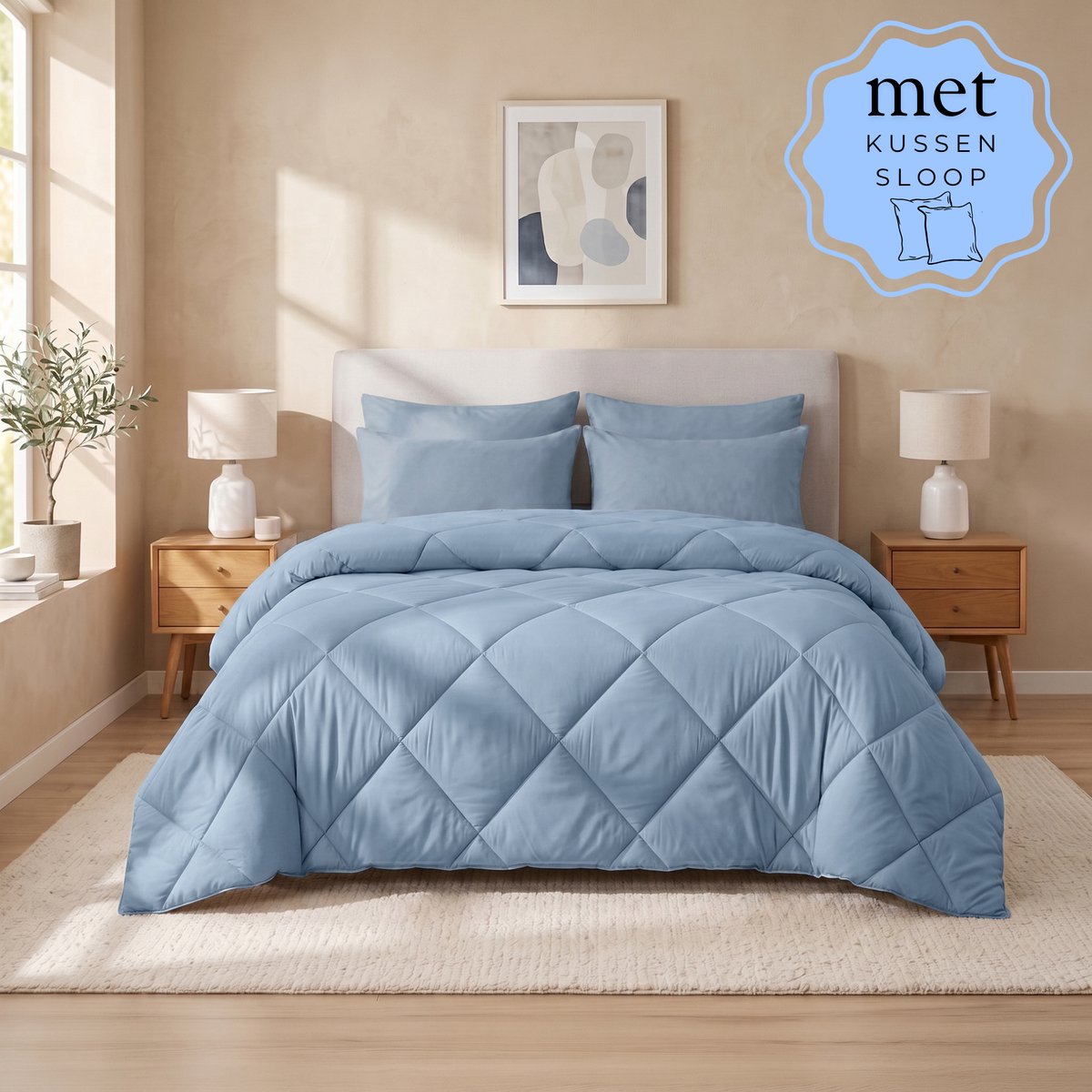 Sleep Comfy - Deluxe 2-in-1 Zomer Dekbed - 240x220 cm - Aegean Blue - met 2 Kussenslopen 60x70 cm - Dekbed zonder overtrek - Ademend & Anti Allergie - Hoesloos Dekbed - Stijl, Comfort en Innovatie voor Elke Dag & Nacht - Camping & In de Caravan