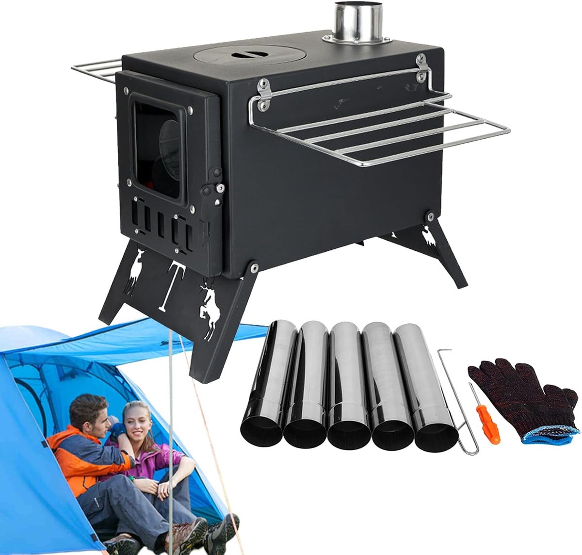 Draagbare Houtkachel - Camping Oven - Buiten Koken - Efficiënte Verbranding - 40 x 30 x 27.5 cm - Zilver
