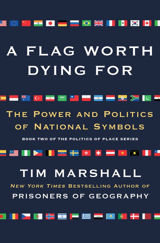 Boekomslag met de titel 'A FLAG WORTH DYING FOR', omringd door kleine vlaggen.