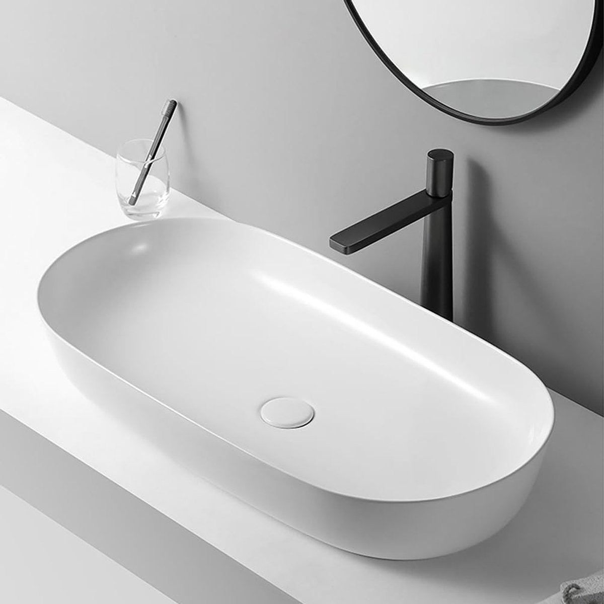Wastafel Keramiek - Badkamer wasbak - Badkamer Inrichten - Hygiënisch en makkelijk - L19"xH5"xW14" - Wit