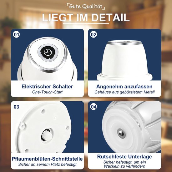 Elektrische Uienhakker - Keukenmachine Mini - Snel Groenten Snijden - Krachtige Elektromotor - 135 cm Hoog - Wit — afbeelding 3