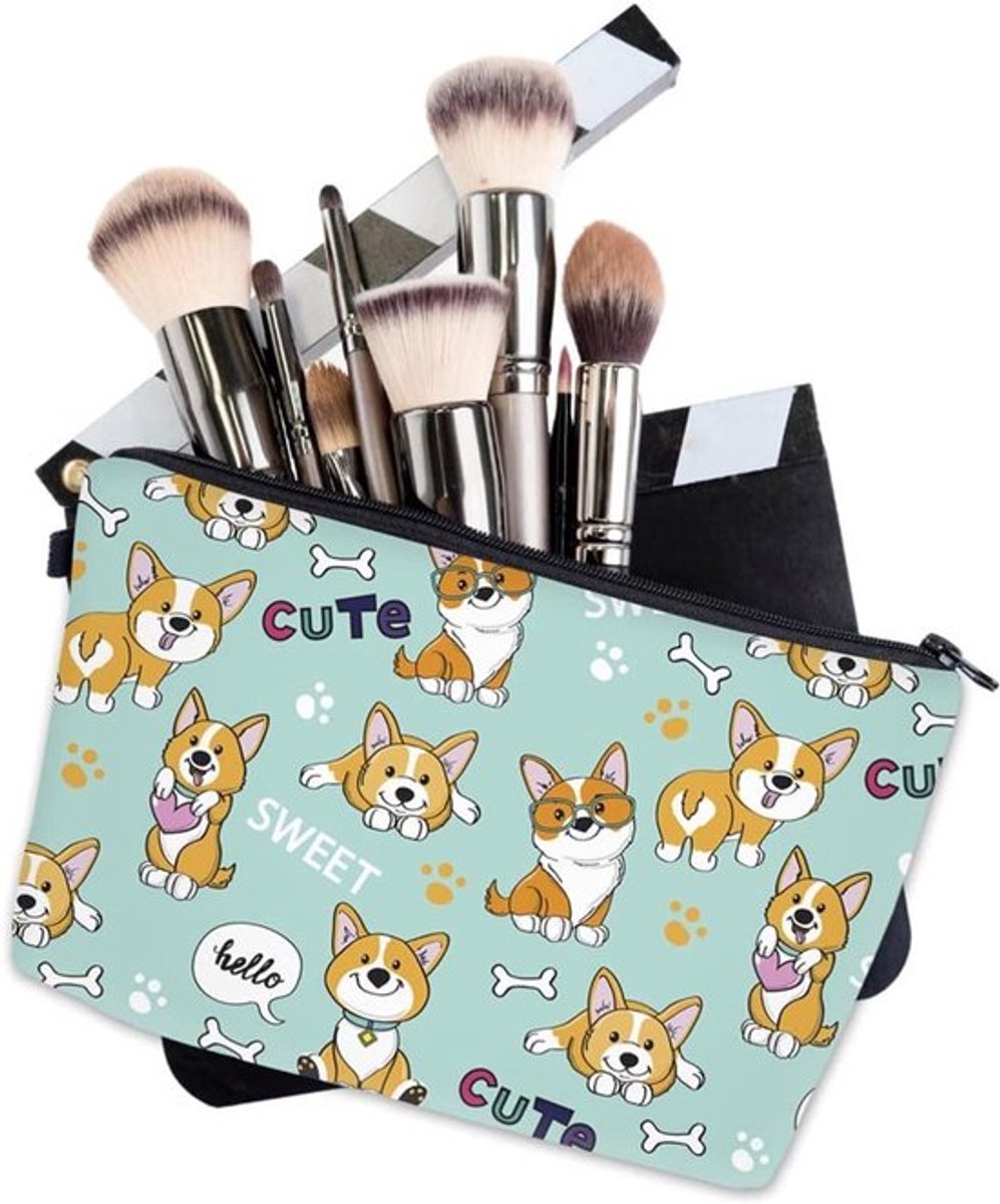 Toilettas canvas groen hondenpatroon Allecto Plus