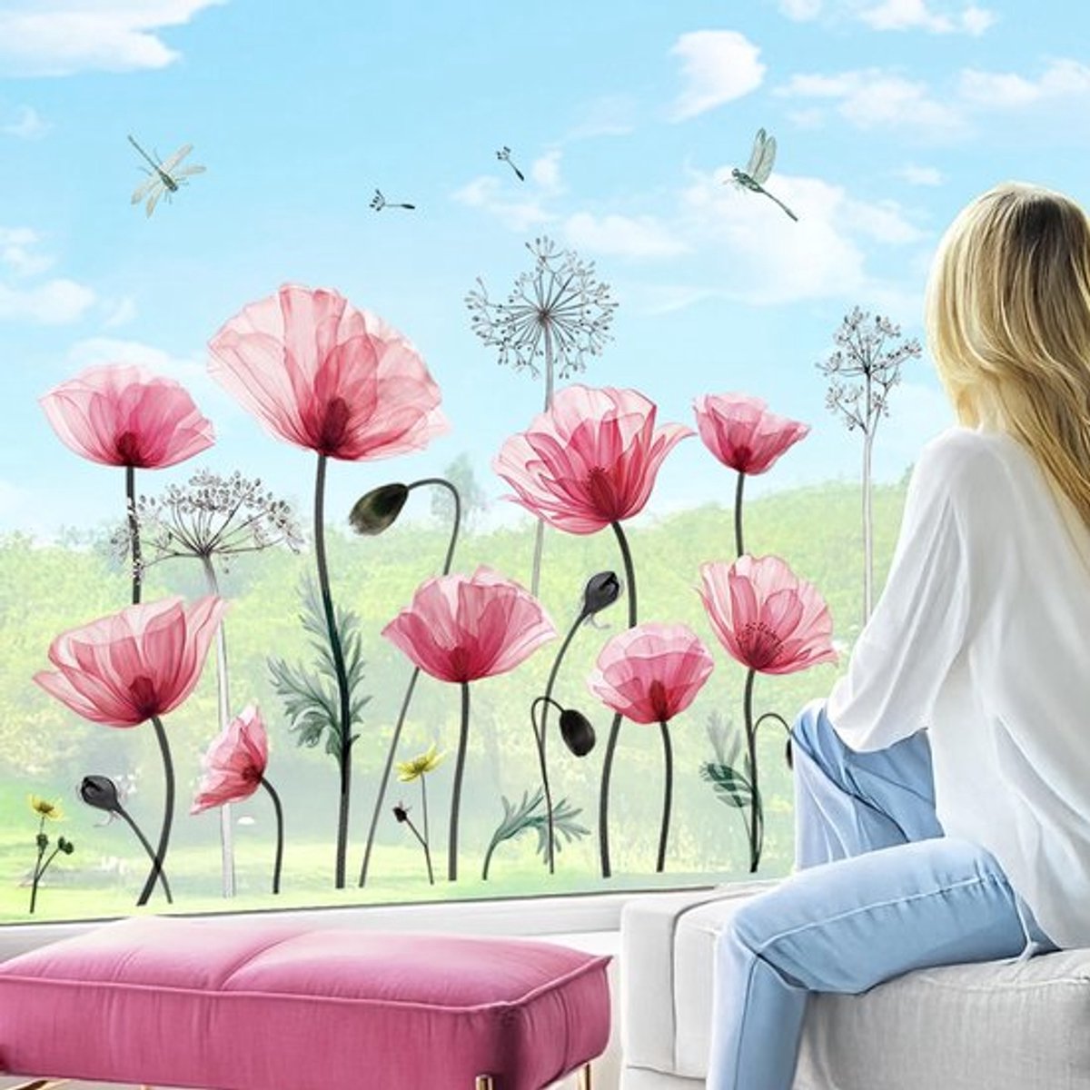NTHProducts - Raamstickers - Bloemen - Decoratief - Multikleur - Anti-botsing