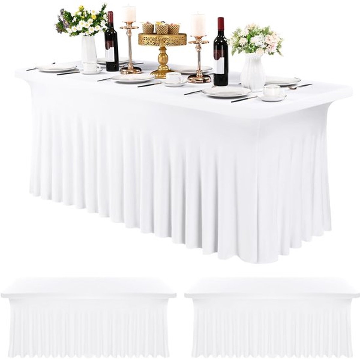 Dailygoods- Tafelrokken 3 Stuks - Rechthoekige Tafel - Wit - Kreukvrij - Stretch