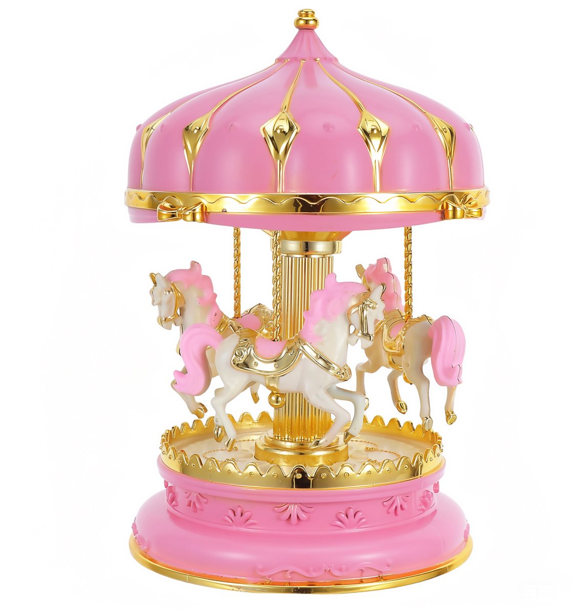 Roze Carrousel Muziekdoos – Glinsterend Design, Opwindmechanisme, Draaiende Paarden – Romantische Tafeldecoratie