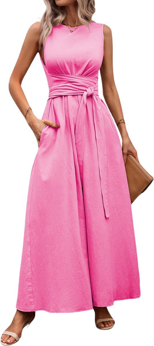 Currero Zomerjurk Dames Zomerjurken Volwassenen Vrouwen Midi Jurk Ibiza Stijl Sundress Dress Donkerroze XL Donkergroen