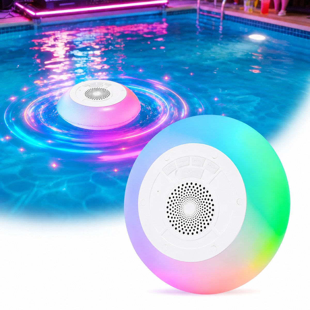 Waterdichte Bluetooth luidspreker IP68 - Draadloze draagbare audio - met ledverlichting - Luidspreker - 360 Surround Sound - Geschikt voor badkamer, zwembad, auto, strand, binnen- en buitengebruik - Wit 2PCS