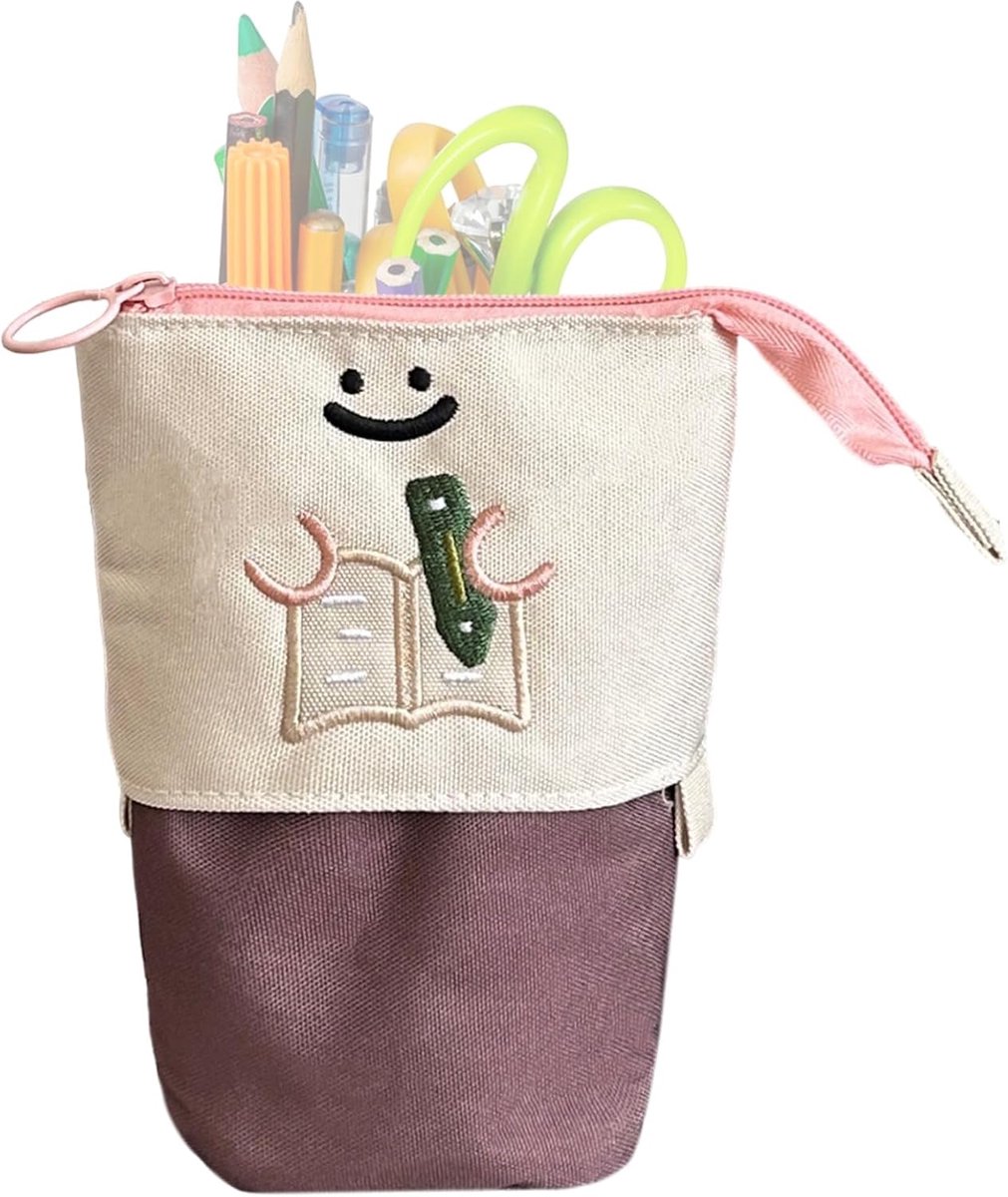 Staand Pennen Etui - Schrijfwaren Tas - School Thuis Reizen - Uitschuifbaar Ontwerp - 17x13cm - Koffie