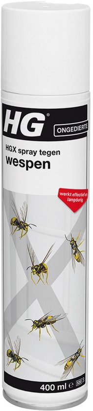 HGX spray tegen wespen, 400 ml, met afbeeldingen van wespen.