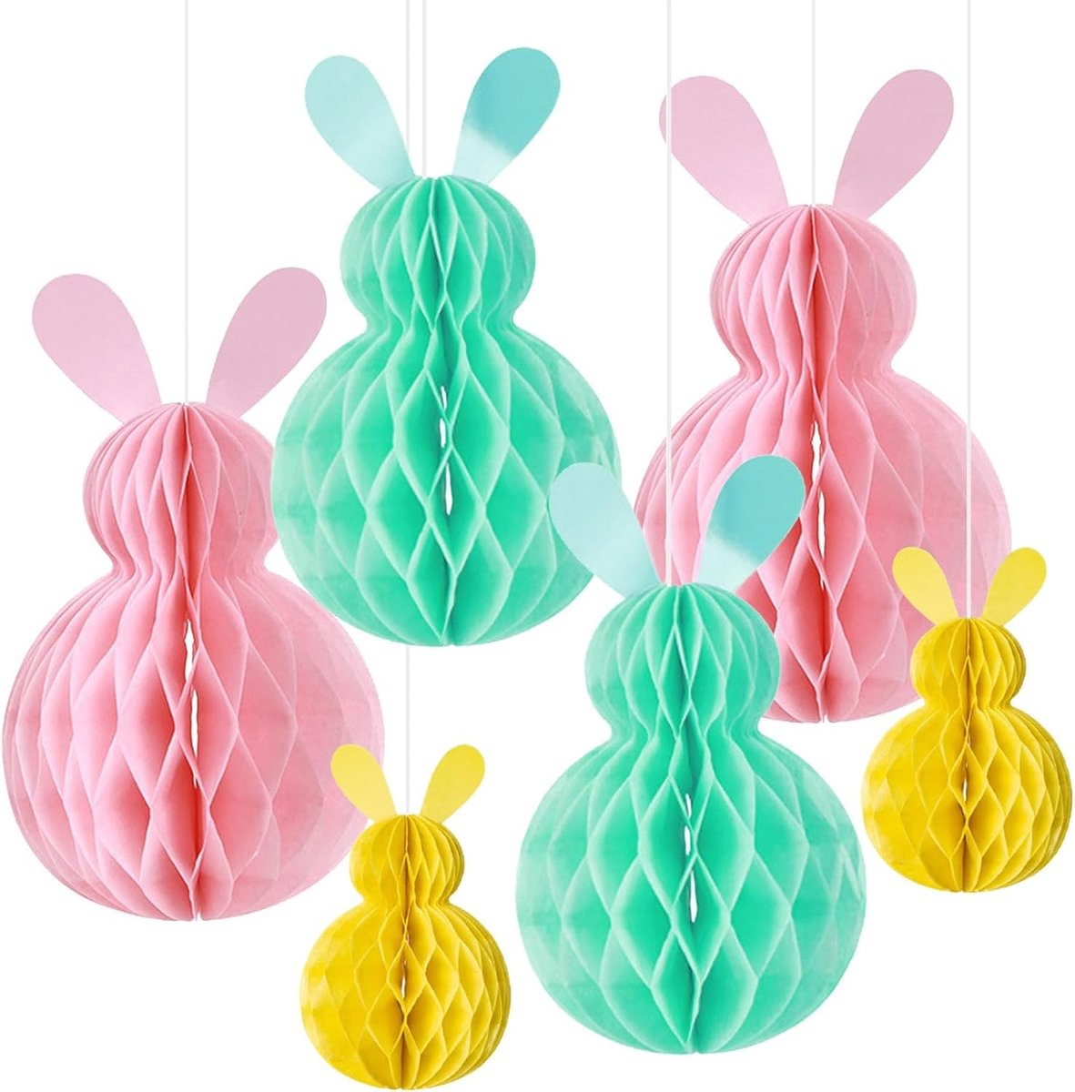 6 Stuks Paashaas Decoraties - Hangende Papieren Honeycomb Ballen voor Lente en Pasen, Perfect voor Feestjes en Thuisdecoratie