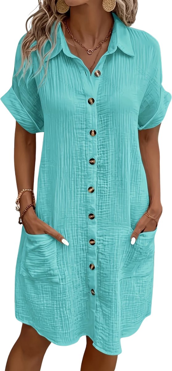 Currero Zomerjurk Dames Zomerjurken Volwassenen Vrouwen Midi Jurk Ibiza Stijl Sundress Dress Hemelsblauw XL